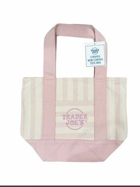 NWT Trader Joe’s Pink Striped Mini Canvas Tote Tote